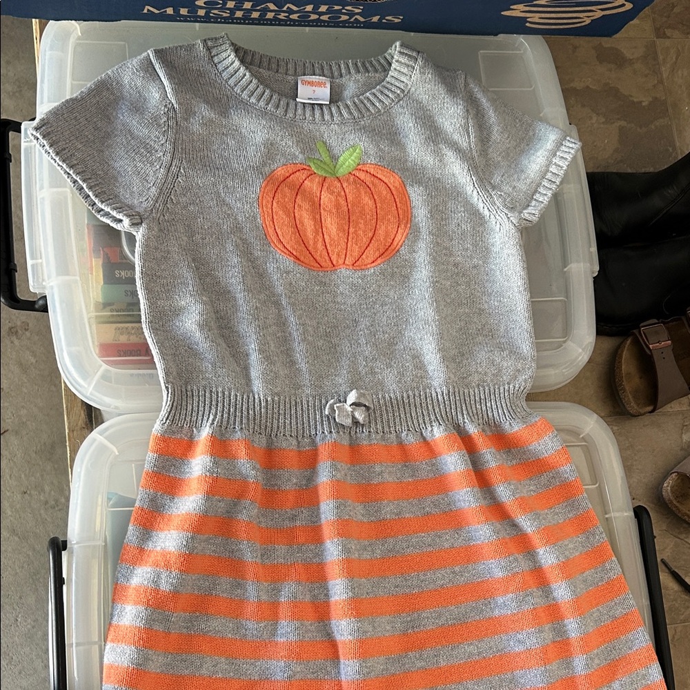 Gymboree Gray and Orange Striped Casual Dress